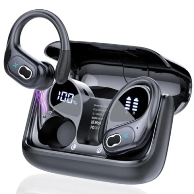 Image of STECEi Wireless Earbuds, 75H Bluetooth 5.4 Headphones Sport with 4 ENC Noise Cancelling Mic, HiFi Stereo Earphones Earhooks, IP7 Waterproof Ear Buds for Sport/Running/Gym, Black