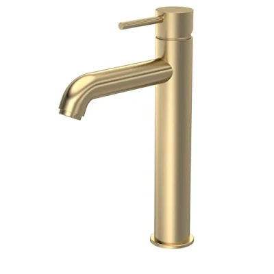 Image of Round Minimalist Tall Mono Basin Mixer Tap Brushed Brass