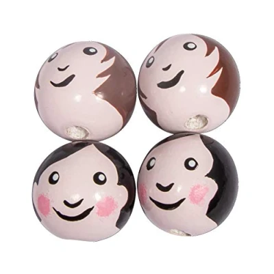 Image of Rayher 63078000 Wooden Ball Head, Woman and Man, 23 mm Diameter, 2 Designs, Hand Painted, Bag of 4, Natural, Normal