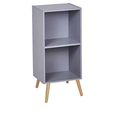Image of URBNLIVING Wooden Storage Cube Bookcase Scandinavian Style Legs Unit (Grey Bookcase, Pine Legs)