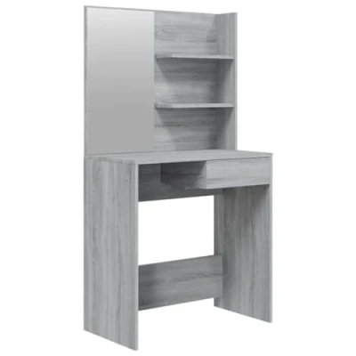 Image of vidaXL Dressing Table with Mirror Grey Sonoma, Engineered Wood Made, Spacious Makeup Vanity Drawer and Shelves.