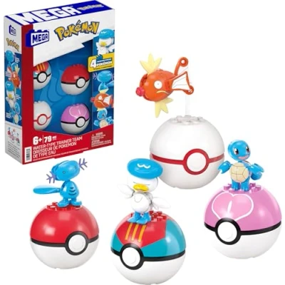 Image of MEGA Pokémon Action Figure Building Toys Set, Water Type Trainer Team with 79 Pieces, 2 Inches Tall, for Kids, JCT42