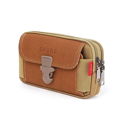 Image of LAXIAY Men&#039;s Mobile Phone Sports Bag,Canvas Belt Bag Wallet Purse,Outdoor Bum Pouch Casual Pocket (Khaki,A)