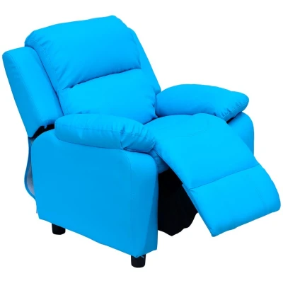 Image of HOMCOM Kids Children Recliner Lounger Armchair Games Chair Sofa Seat PU Leather Look w/Storage Space on Arms (Blue)