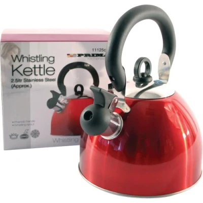 Image of Prima 2.5L Red Lightweight Stainless Steel Whistling Kettle Camping Fishing Cordless