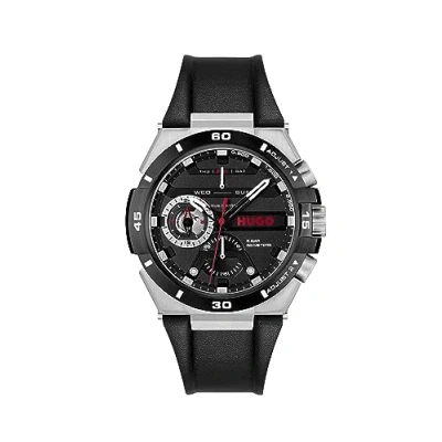 Image of HUGO Analogue Multifunction Quartz Watch for Men #Wild Collection with Black Leather Strap 1530336
