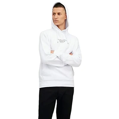 Image of JACK &amp; JONES Men&#039;s Jprbluarchie Sweat Hood Noos Sweatshirt, White, XXL