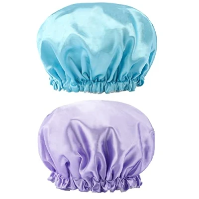 Image of G2PLUS 32CM Large Shower Caps, 2PCS Reusable Bath Caps for Women, Elastic Hats Long Hair, Double Layers Adults Hair