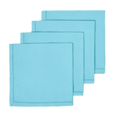 Image of HOMESCAPES Four Blue Napkins 100% Cotton 18 x Inch (45 45 cm) Easy Care Table Hand Woven Washable at 40 Deg C