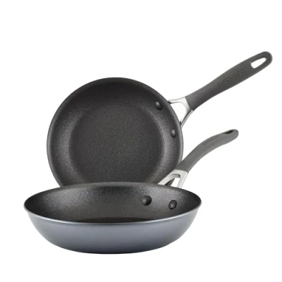 Image of Circulon Scratch Defense Non Stick Frying Pan Set Induction Pans with Extreme Stick, 21cm &amp; 25cm Dishwasher Oven Safe Cookware, Graphite Pewter Finish