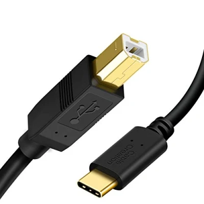 Image of CableCreation USB B to C Printer Cable 6.6FT, Type Cord for MacBook Pro, Air, MIDI Yamaha Casio Digital Piano, Keyboard, DJ Controller, DAC iPad 2M, Black