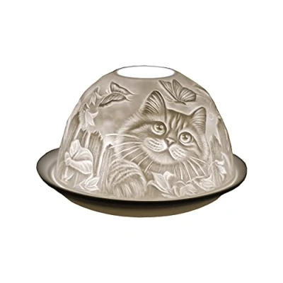 Image of Cello Porcelain Cat Tealight Holder Dome, White, 12 x 8 cm, Gift for Lovers