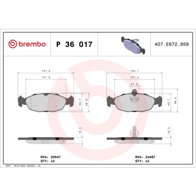 Image of 7563D688 Brake pad set BREMBO P 36 017 prepared for wear indicator with piston clip without accessories JAGUAR: XK 8 Convertible, XJ Saloon