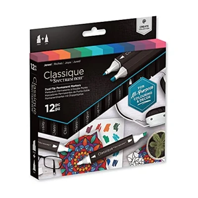 Image of Crafter&#039;s Companion Spectrum Noir Classique Blend Twin Tip Blendable Alcohol Based Marker Set with Japanese Nibs Pack of 12 Perfect for Colouring, Drawing &amp; Illustration (Jewel Pack)