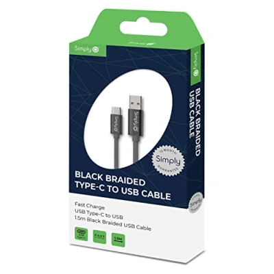 Image of 17x Simply USB Type C Braided Cable 3m Black ICTC08