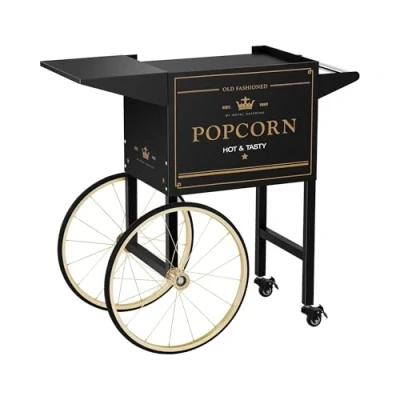 Image of Royal Catering Popcorn Cart Machine Maker Trolley 94cm 4 Wheels Black/Gold RCPT BGWG 1 (Lacquered Steel Sheet, Footprint 37x51cm, 2 Parking Brakes)