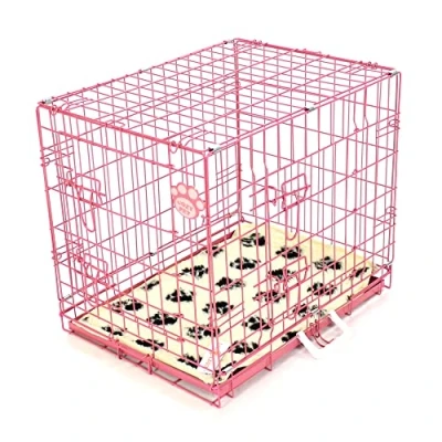 Image of Cozy Pet Dog Cage 24&quot; Pink With Tailored Vet Bedding Metal Tray Folding Puppy Crate Cat Carrier Crate. (We do not ship to Channel Islands or IOW.)