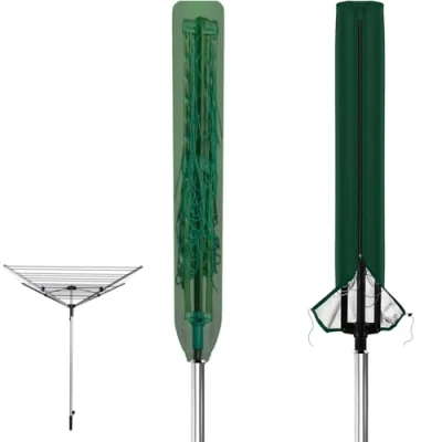 Image of MOLHEM Rotary Washing Line Cover with Zip 165x16cm Airer Protective Waterproof Resistant Small Parasol for Garden Dryer and (Green)