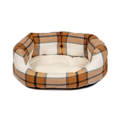 Image of Danish Design Sand Bowmore Brushed Check Dog/Puppy Deluxe Slumber Bed Medium 30in