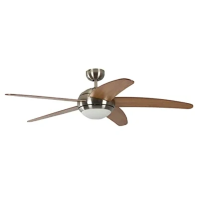 Image of Pepeo Melton ceiling fan with lighting and remote control, nickel housing, blade color honey maple, 132 cm, for rooms up to 25m²