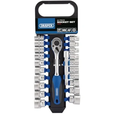 Image of Draper Combined MM/AF Socket and Ratchet Set, 3/8&quot; Sq. Dr. (22 Piece)