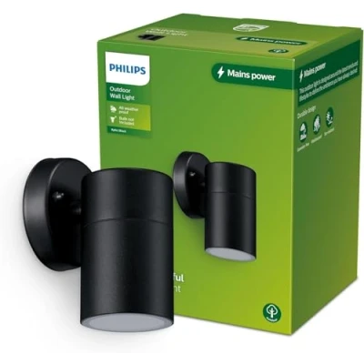 Image of PHILIPS Lighting Kylis Outdoor Wall Light, Without Bulb, Black, max. 25W, IP44 Weatherproof