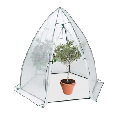 Image of Relaxdays Wintering Tent, Foil Greenhouse, HWD: 185 x 180 160 cm, Cold Protection for Plants, Flowerbeds, Transparent, 98 44 38 cm