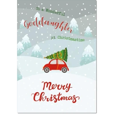 Image of doodlecards Goddaughter Christmas Card Tree on Car Large A4 Size for with Plain Envelope