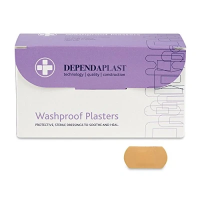 Image of Dependaplast Washproof Plasters 4cm x 2cm Flexible PU Plastic Film, Secure Adhesive, Breathable, Waterproof Box of 100