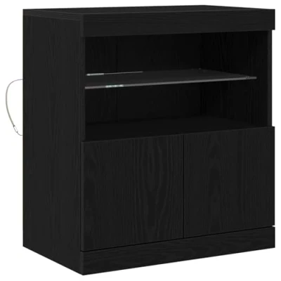 Image of vidaXL Black Oak Sideboard/Buffet Engineered Wood Storage Cabinet with Shelving for Dining Room Matte Finish