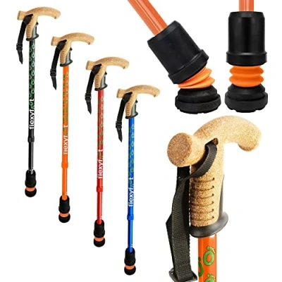 Image of Flexyfoot Shock Absorbing Cork Handle Walking Stick Improved Comfort, Grip, Safety Colour: Orange