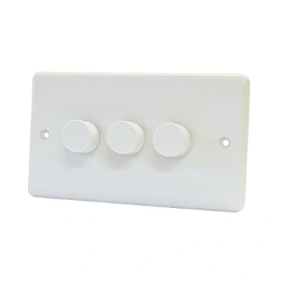 Image of Mains LED Light Dimmer Switch 250W 3 Gang 2 Way White Plastic