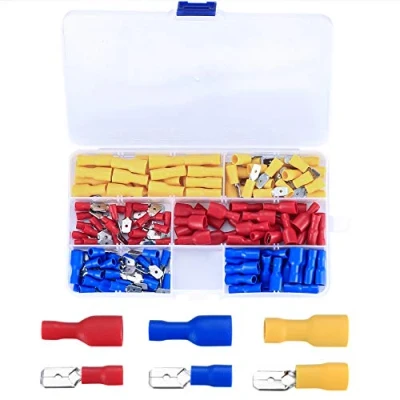 Image of Male and Female Insulated Terminals, Spade Wire Crimp Connector, Electrical Terminals(Red, Yellow, Blue, 150 Pcs)