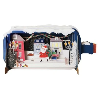 Image of Message in A Bottle Santa Delivering Presents Pop Up Christmas Greeting Card XMIB100