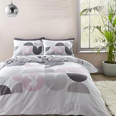 Image of Playboy Bedding Retro Geo Reversible Bunny Single Duvet Cover Set with Pillowcase White