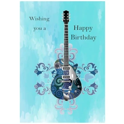 Image of Beebooh cards blue guitar with swirls music birthday card