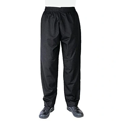 Image of Whites Vegas Unisex Chef Trousers with Elasticated Waistband, Size: L / 38 40 inch, Black, Polycotton, Professional Appearance, Suitable for Commercial Laundering, A582