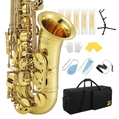 Image of Eastar AS Ⅲ Alto Saxophone E Flat for Beginners Advanced, Cleaning Kit, Case, Neck Strap, Reeds, Stand, Altsaxophon, Golden