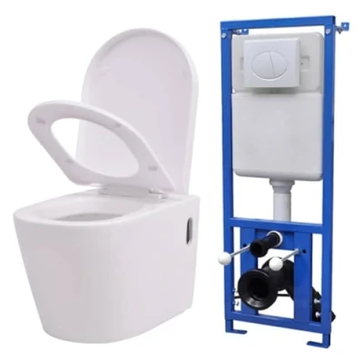 Image of vidaXL Wall Hung Toilet with Concealed Cistern Ceramic White Bathroom WC Seat
