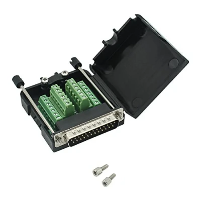 Image of YIOVVOM DB25 Breakout Board Solder Free Female Adapter 25 pin Port to Terminal Connector Signal Module Long Bolts and Nuts with case(Male Connector)