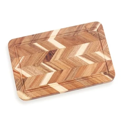 Image of Woodluv Chopping Board, Boards for Kitchens, Strong, Durable Serving Acacia Wood Cutting Board Meat or Vegetables Easy to Clean with Drip Groove, Medium, 33 x 21 2.5 cm