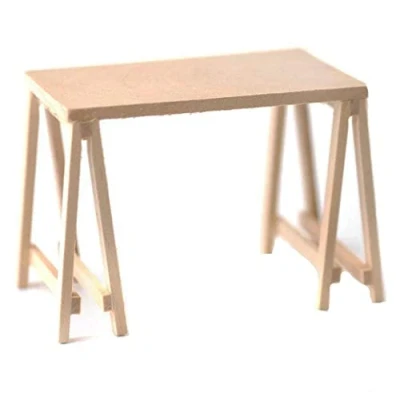 Image of Melody Jane Dolls House Bare Wood Nook Trestle Table Miniature Kitchen Dining Room Furniture