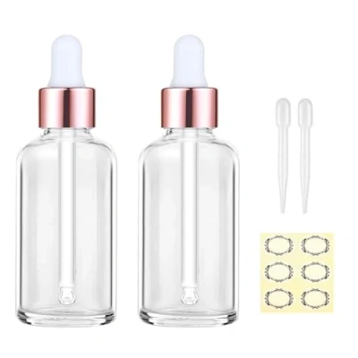 Image of Apstaqeoo 2PCS 50ML Clear Glass Dropper Bottles Empty Bottle with Pipette Refillable Sample Tincture RoseGold Cap for Essential Oil Aromatherapy Perfume Laboratory