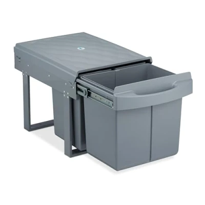 Image of Relaxdays Built in Waste Bin 3 Compartment, 15 and 8 L, Pull out Disposal Unit, Recycling, HWD: 34.5 x 34 53 cm, Grey