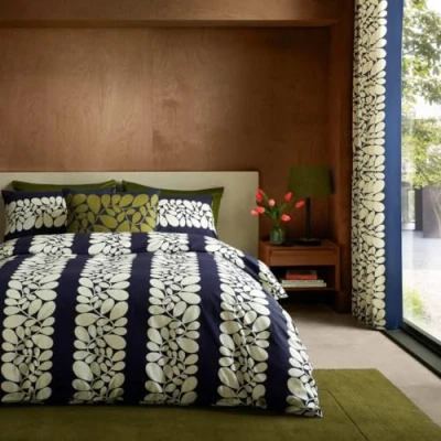 Image of Orla Kiely Bedding Sycamore Stripe Space Blue 100% Cotton Duvet Cover Set (Single Set: 137cm x 200cm)