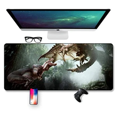 Image of Mouse Mat Monster Hunter World gaming, 800 x 400 3 mm, Non Slip Rubber Base, Compatible with Laser and Optical Mice, A