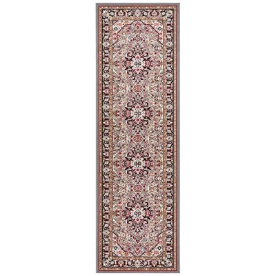 Image of Nouristan Skazar Isfahan Oriental Short Pile Rug 80 x 250 cm Grey