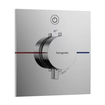 Image of hansgrohe ShowerSelect Comfort E thermostat conceiled, bathroom tap with safety stop at 40 C, square for showers and bath tubs, shower mixer 1 function, chrome, 15571000