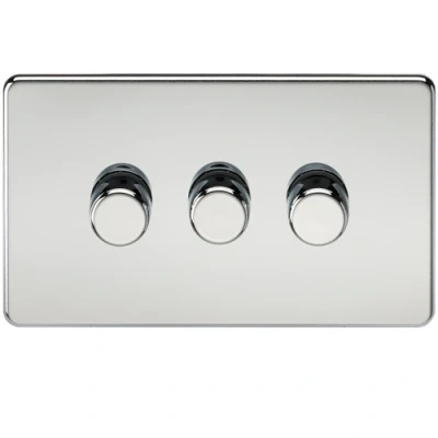 Image of KnightsBridge Screwless 3G 2 way 10 200W (5 150W LED) trailing edge dimmer Polished Chrome