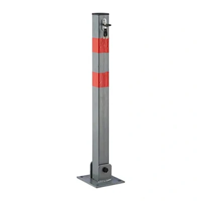 Image of Relaxdays Square Shaped Parking Barrier 64 cm Tall Post to Block Space, Folding Bollard Locking Pole with 3 Keys Car Spot of Steel Red Warning Marks, Grey